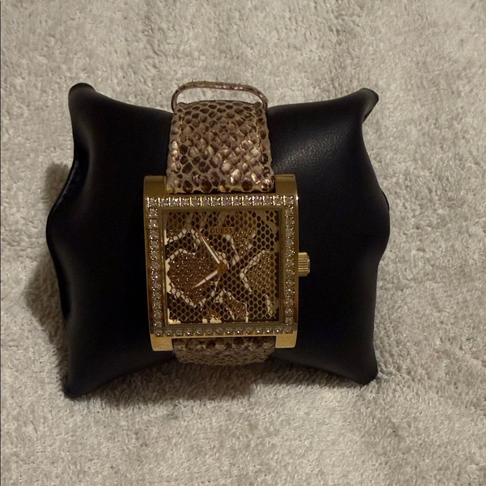 Guess Gold Watch with Brown Snakeskin Strap
